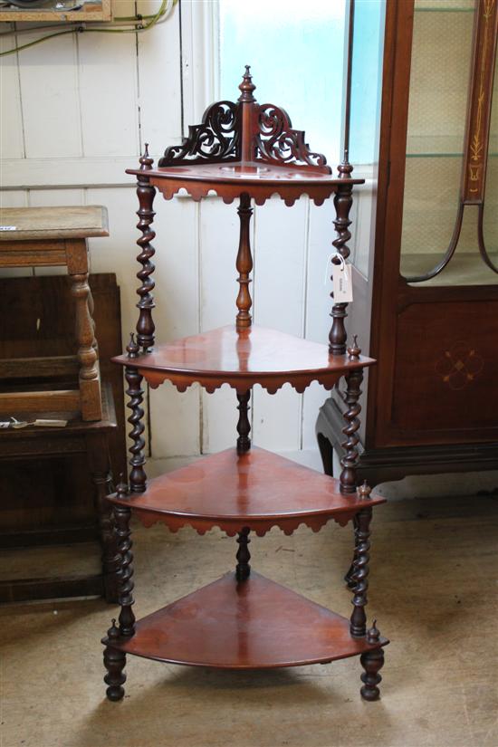Victorian mahogany bow-fronted four-tier corner whatnot